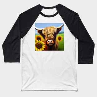 Highland Cow with Sunflowers Baseball T-Shirt